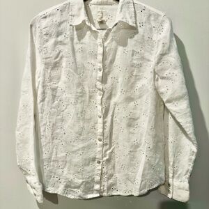 Joie White 100% Linen Eyelet Button Up Size M